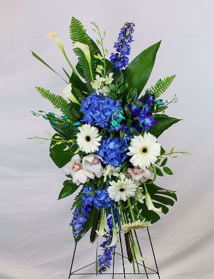 Show details for True Blue Funeral Flower Standing Sprays and Wreaths in Calgary Canada